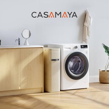 CASAMAYA Laundry Basket with Lid, Slim Laundry Hamper, 65L collapsible Laundry Organizer, Easy Assembly, with Handles and Removable Liners, 15.4 x 8.7 x 29.5 Inches, Beige JSP901M - color: Beige, size: 65L(1-Section)