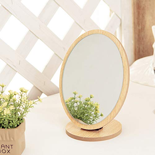 Aestivate Oval Compact Table Mirror - Wood Framed Desktop Mirror with 90 Degree Rotation for Makeup & Cosmetic - size: 7.5"L x 6.3"W