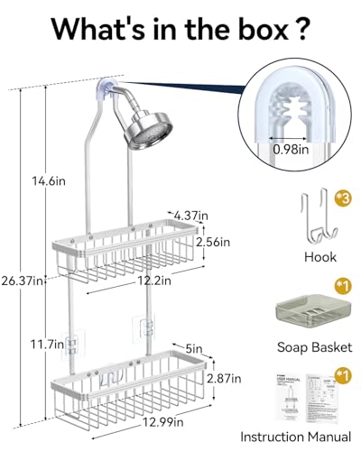 Never Rust Shower Caddy Hanging, Aluminum Shower Racks for Inside Shower, 2-Tier Shower Organizer Hanging Over Shower Head with Hooks and Soap Holder, Silver - color: Silver