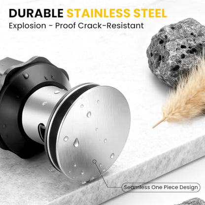 Pop up Bathroom Sink Drain with Overflow, Removable Stainless Steel Hair Catcher, Fits 1.5-1.75", Brushed Nickel Stainless Steel Bathroom Sink Stopper for Vanity Vessel Sink Drain Stopper - color: Brushed Nickel, style: Big Popup Cap