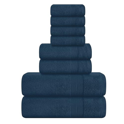 8 Piece Towel Set 100% Ring Spun Cotton, 2 Bath Towels 27x54, 2 Hand Towels 16x28 and 4 Washcloths 13x13 - Ultra Soft Highly Absorbent Machine Washable Hotel Spa Quality - Mineral Blue - color: Mineral Blue, size: 8 Piece Towel Set