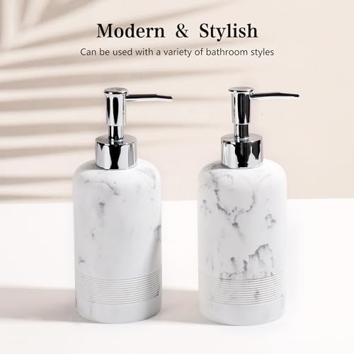 2pcs/Set Hand Soap Dispenser Sets - 10.8oz Refillable Resin Liquid Soap Dispensers with Rust-Proof Pump for Bathroom Countertop or Kitchen, Marble White - color: Marble White