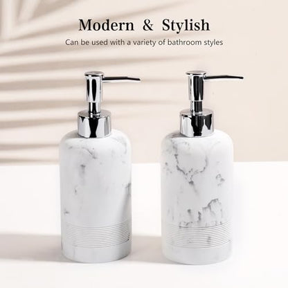2pcs/Set Hand Soap Dispenser Sets - 10.8oz Refillable Resin Liquid Soap Dispensers with Rust-Proof Pump for Bathroom Countertop or Kitchen, Marble White - color: Marble White