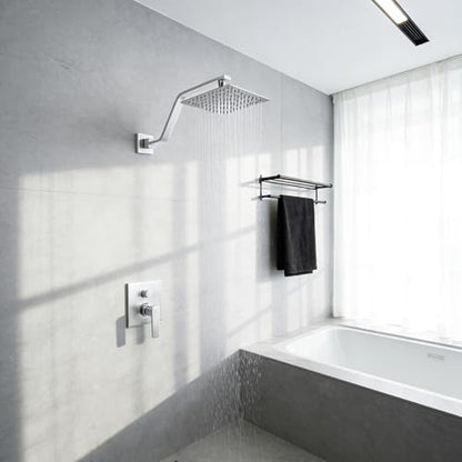 16 Inch S Shape Chrome Shower Head Arm, Square Wall Mounted Shower Arm and Flange Included - color: Chrome