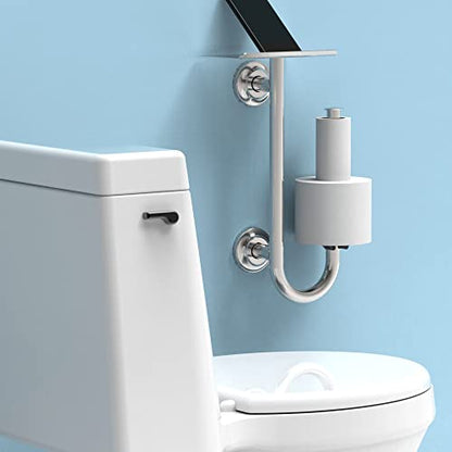 3-in-1 Stainless Steel Double Toilet Paper Holder with Heavy Duty Grab Bar and Top Shelf for Wet Wipes, Napkins, Phone, Pad. (Brushed Nickel, Left-Hand) - color: Brushed Nickel, size: Left-Hand