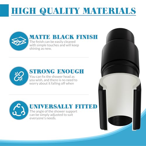 Adjustable Handheld Shower Head Holder Bracket Easy Wall Mount Shower Head Mount for Bathroom Hand Shower All Metal Adjustable Shower Bracket for Connecting Shower Arm and Shower Hose (Black) - color: Matte Black