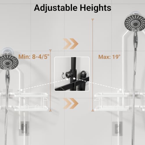 Adjustable Shower Caddy Hanging Rustproof Shower Caddy for Handheld Showerheads, Shower Organizer with Hooks Soap Holder, Anti-Swing Shower Rack Bathroom Accessories (White) - color: White
