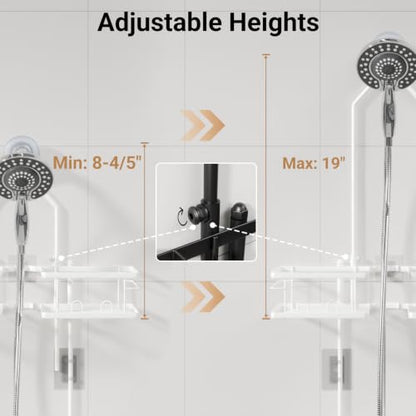 Adjustable Shower Caddy Hanging Rustproof Shower Caddy for Handheld Showerheads, Shower Organizer with Hooks Soap Holder, Anti-Swing Shower Rack Bathroom Accessories (White) - color: White