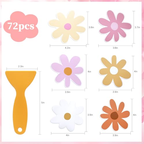 72 PCS Original Non Slip Bathtub Stickers,Flowers Skidproof Shower Sticker with Premium Scraper,Bathtub Non Slip Stickers for Bathroom Decor(Pink,White)
