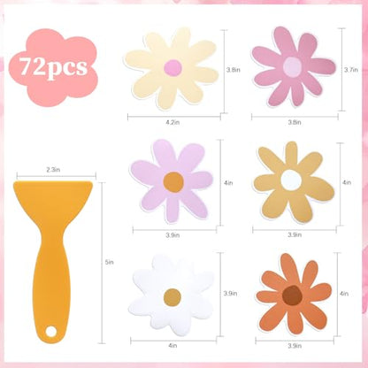 72 PCS Original Non Slip Bathtub Stickers,Flowers Skidproof Shower Sticker with Premium Scraper,Bathtub Non Slip Stickers for Bathroom Decor(Pink,White)