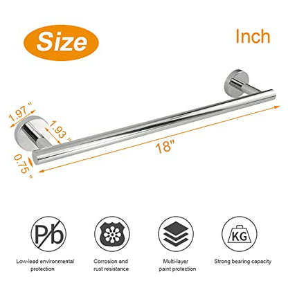 TocTen Bath Towel Bar - Thicken SUS304 Stainless Steel Bathroom Towel Holder, Towel Rod for Bathroom Heavy Duty Wall Mounted Towel Rack Hanger (18IN, Polished Chrome) - color: Chrome, size: 18IN