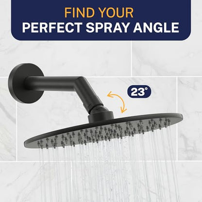 HammerHead Showers® Solid Metal 8 Inch Rainfall Shower Head – MATTE BLACK - Shower Head Rainfall - 1.75 GPM High Flow Shower Head Optimized for Pressure – Large Round Rain Shower Heads - color: Matte Black, size: 1.75 GPM