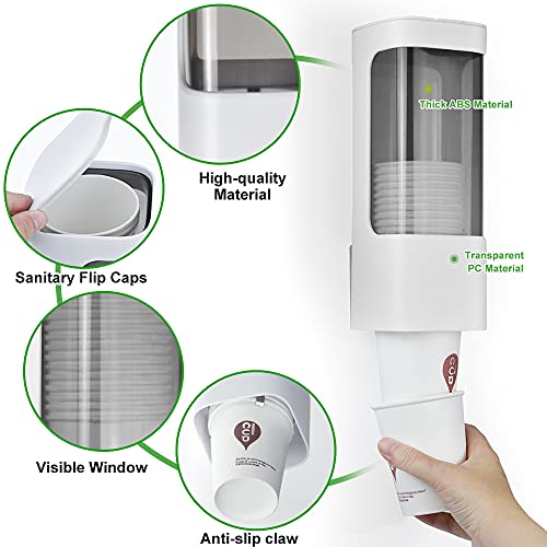 Cup Dispenser Wall Mounted Bathroom Cup Holder, 3oz-5oz Disposable Paper Cup Plastic Cup Dispenser, Water Cooler Dispenser Cup Holder with Paste Plate for Home Office Hospital Gym - color: White
