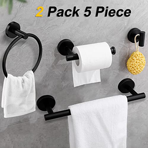 Cilee 10 Piece Matte Black Bathroom Accessories Set, 24inch Black Towel Bar Ring+Toilet Paper Holder+ Robe Towel Hook SUS304 Stainless Steel Bathroon Hardware Set - color: Black, size: 24inch