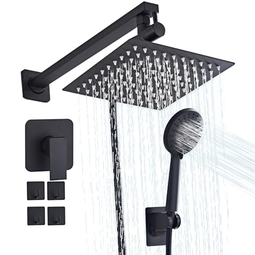 Shower Head 8'' High Pressure Rainfall, Handheld Shower Combo with 11'' Extension Arm, 5 Spray, Anti-leak Luxury Premium Quality, Rainfall Shower Head with Handheld Spray Combo, Matte Black - color: Polished Chrome, size: 8in