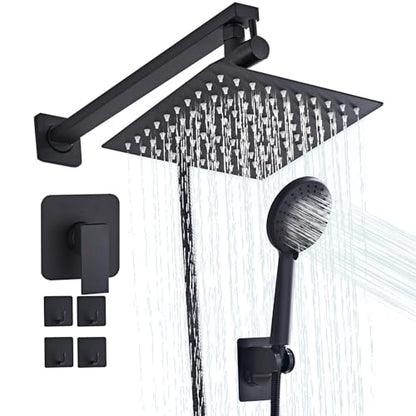 Shower Head 8'' High Pressure Rainfall, Handheld Shower Combo with 11'' Extension Arm, 5 Spray, Anti-leak Luxury Premium Quality, Rainfall Shower Head with Handheld Spray Combo, Matte Black - color: Polished Chrome, size: 8in