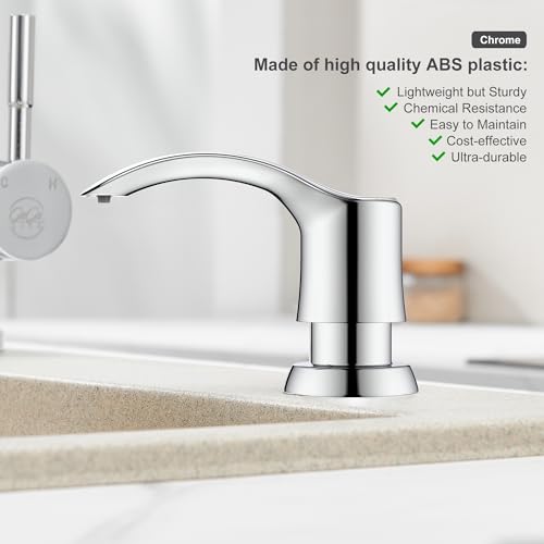 Kitchen Sink Soap Dispenser with 17 Ounce Large Bottle, G080C | Chrome, Built in Sink Soap Dispenser, Soap Dispenser for Kitchen Sink, Refill from Top - color: Chrome, size: with Bottle