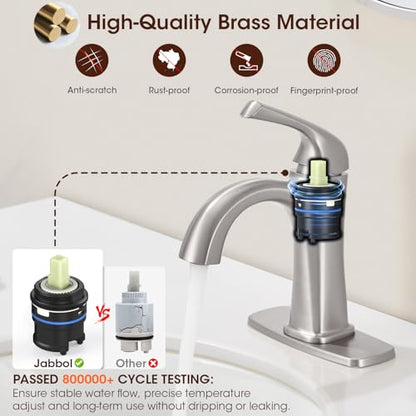 Brushed Nickel Single Hole Bathroom Faucet, Single Handle Brass Bathroom Sink Faucet, Lavatory Vanity Faucet for 1 or 3 Holes, Bathroom Faucets with Pop Up Drain and Supply Lines, Deck Plate - color: A-Brushed Nickel