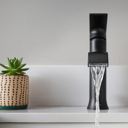 Moen Genta LX Matte Black One-Handle Modern Bathroom Sink Faucet with Optional Deckplate and Low-Arc Spout for Bath Countertop, 6702BL - color: Matte Black
