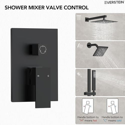 10" High-Pressure Rainfall Shower Faucet with Handheld Spray, Wall Mount Dual Shower Head System with Slide Bar (Matte Black) - color: Black, style: Wall Mount-with Slide Bar