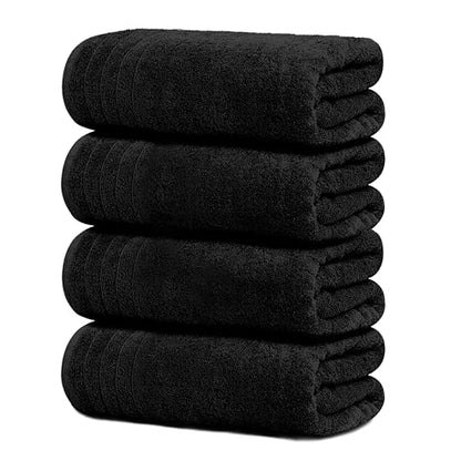 4 Piece Extra Large Bath Towels 30 x 60 Inches, Black | 100% Cotton, Larger & Lighter Weight, Quicker to Dry, Super Soft and Absorbent, Perfect for Bathroom - color: Black