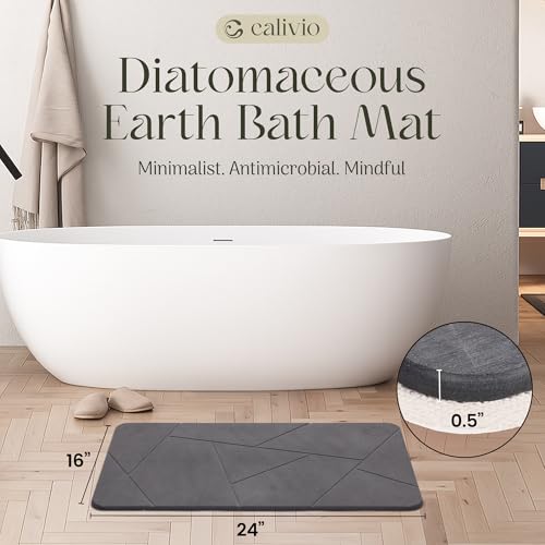 Quick Dry Shower Stone Bath Mat, Super Absorbent & Non-Slip 24 x 16 Inch Diatomaceous Earth Mat, Durable & Easy to Clean Diatomite Bath Mat for Bathroom Floor/Kitchen (River Silt) - color: River Silt