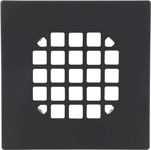 4-1/4” Square Snap-in Matte Black Shower Drain - Stainless Steel Replacement - 4.25 inch Durable Floor Cover -Snap-in - Easy Installation Universal Grate Strainer - color: Black