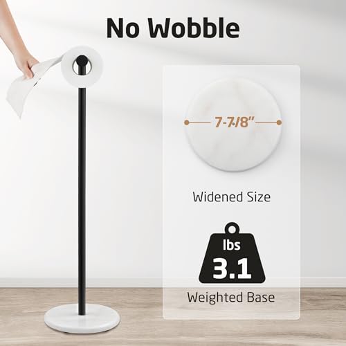 KES Black Toilet Paper Holder Freestanding 26" with Marble Base | 304 Stainless Steel, No-Drill 1-Minute Assembly, Anti-Slip Cushion Pads, Modern Design For Bathroom, Hotel Use - color: White Marble & Black Bar, size: 26"H