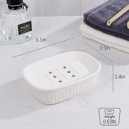 ANTIS'S HOME Ceramic Double Layer Self Draining White Soap Dish Bathroom Kitchen - color: White