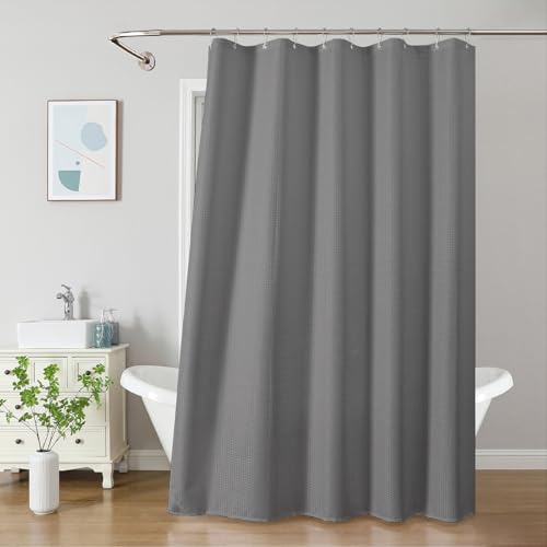 2-in-1 Waterproof Fabric Shower Curtain - No Separate Liner Needed, Hotel-Style Waffle Weave, Effortless Cleaning & Washable Bathroom Shower Curtain Set,60Wx72H,Grey - color: Grey, size: 60"W x 72"L (Pack of 1)