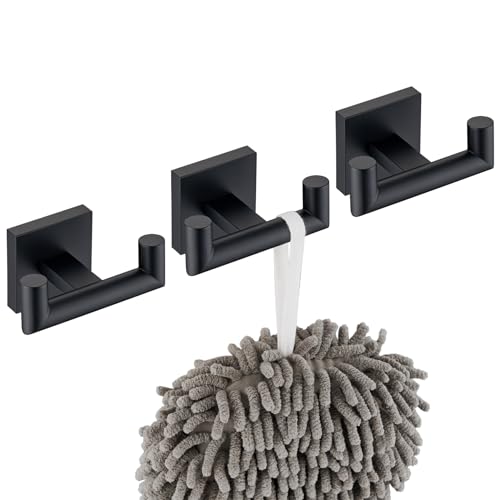 KOKOSIRI Robe Hook Bathroom Double Towel Coat Hooks Matte Black for Bath Kitchen Wall Mounted, 3 Pack Stainless Steel B1015BK-P3 - color: Matte Black, size: 3 Pack