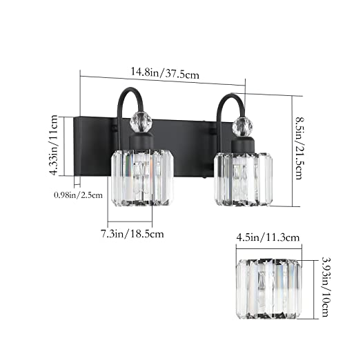 Ralbay Modern Vanity Lights - 2-Light Black Crystal Bathroom Wall Fixtures - color: Round-Black, size: 2-light