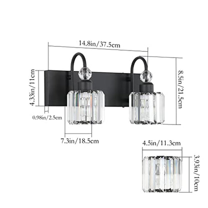 Ralbay Modern Vanity Lights - 2-Light Black Crystal Bathroom Wall Fixtures - color: Round-Black, size: 2-light