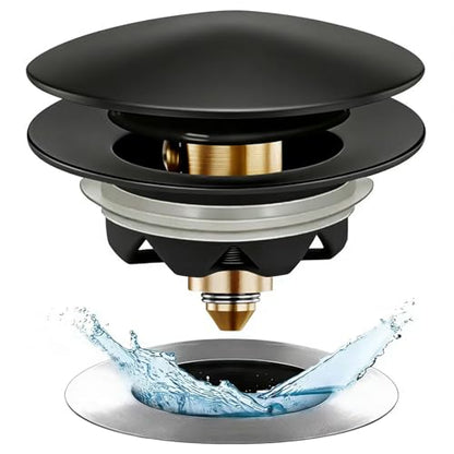 Anlige Bathtub Drain Stopper, Pop Up Tub Stopper and Cover, Bottom with Hair Catcher, Universal for 1.45 to 1.8in Drain, Replaces Old Drain Plug, Matte Black - color: Matte Black