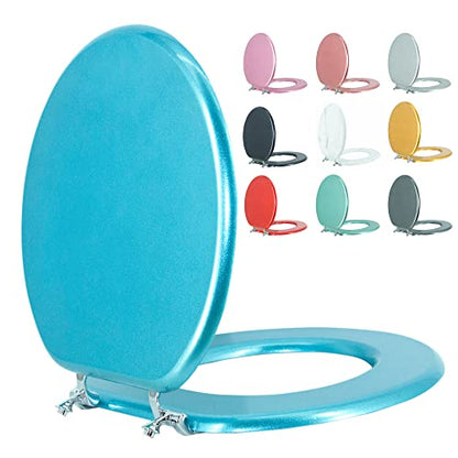 Round Toilet Seat Wood Toilet Seat Prevent Shifting with Zinc Alloy Hinges American Standard Size Toilet Seat Easy to Install also Easy to Clean(Round,Sparkling Sapphire Blue) - color: Sapphire Blue, size: Round