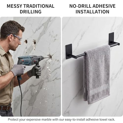 Adhesive Bath Towel Bar 24-inch Black, No Drill Stick On Towel Rack, Easy Install with Self-Adhesive, Premium SUS304 Stainless Steel (Black, 24) - color: Black, size: 24-Inch