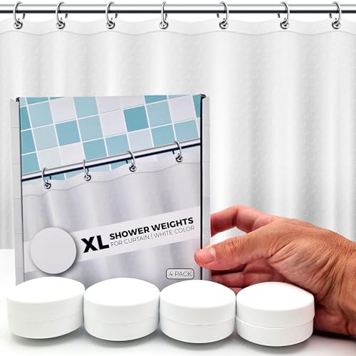 XL & Extra Heavy Powerful Anti-Billowing Magnetic Shower Curtain Weights for Splash-Free Bath Experience - 360° Silicone Wrapped - Will Never Rust - Prevent Curtain from Blowing | 4 XL Pairs | White - color: White, size: 4 XL Pairs