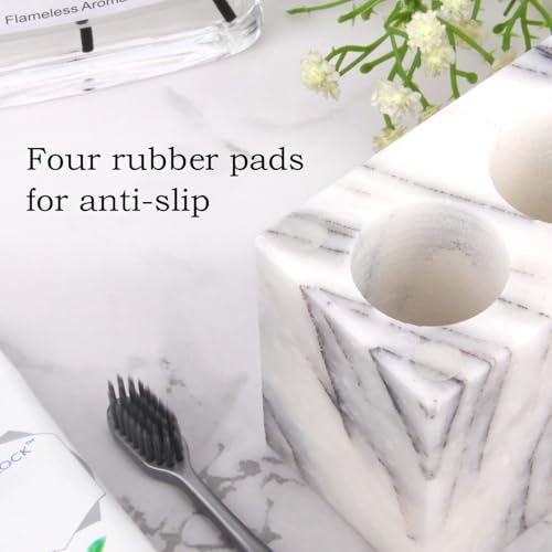 Natural Marble Toothbrush Holder, Lilac, 3 Slots | Large Bathroom Organizer Countertop, Ventilation Design, Stone Toothbrush and Toothpaste Stand, Non-Slip Silicone Pads - color: Lilac, size: 3 Slots
