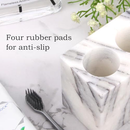 Natural Marble Toothbrush Holder, Lilac, 3 Slots | Large Bathroom Organizer Countertop, Ventilation Design, Stone Toothbrush and Toothpaste Stand, Non-Slip Silicone Pads - color: Lilac, size: 3 Slots