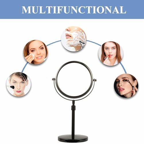 Height Adjustable Makeup Mirror 8 Inch Double-Sided 7X Magnification, Black Magnifying Makeup Mirror Round Tabletop Mirror Tall, Countertop Standing Cosmetics Black Finish