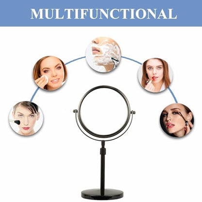 Height Adjustable Makeup Mirror 8 Inch Double-Sided 7X Magnification, Black Magnifying Makeup Mirror Round Tabletop Mirror Tall, Countertop Standing Cosmetics Black Finish