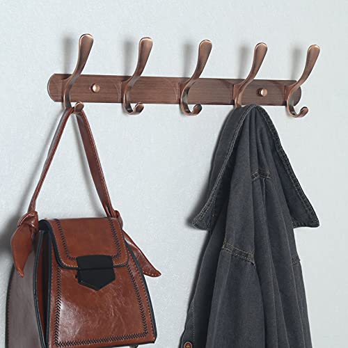 SKOLOO Coat Rack Wall Mount - Modern, Metal Wall Coat Rack with 5 Hooks, Sturdy Wall Hook Rack Rail for Hanging Coat, Jacket, Clothes, Hat, Red Copper - color: Retro Red