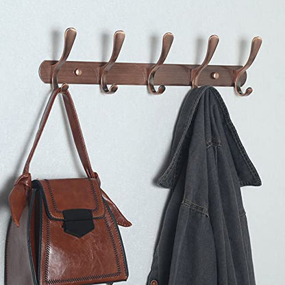 SKOLOO Coat Rack Wall Mount - Modern, Metal Wall Coat Rack with 5 Hooks, Sturdy Wall Hook Rack Rail for Hanging Coat, Jacket, Clothes, Hat, Red Copper - color: Retro Red