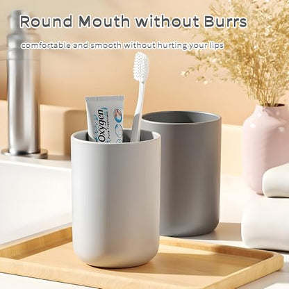 2 Pieces Plastic Bathroom Tumbler Cup Toothbrush Holder Organizer Tumbler Cups for Bathroom Vanity,300ml,Grey