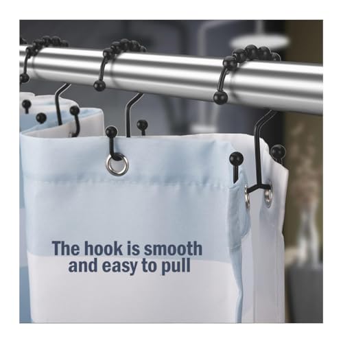 Shower Curtain Hooks Rings, Rust Resistant Metal Double Glide Shower Hooks Rings for Bathroom Shower Rods Curtains, Set of 12 Hooks - Black - color: Black