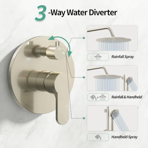SR SUN RISE 12" Shower Faucet Set with Shower Slide Bar,Brushed Nickel | High Pressure Shower Head,6-Spray Setting,16"Adjustable Shower Slide Bar,Soild Brass,Wall Mount,Included Valve and Trim Kit - color: Brushed Nickel