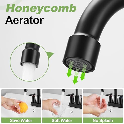 Herogo Matte Black Bathroom Sink Faucet for 3 Holes, 4 Inch Centerset Bathroom Faucet 2-Handle with Pop-Up Drain & Supply Hoses, 18/10 Stainless Steel, for RV Vanity Lavatory - color: Matte Black, style: Cylindrical Handles