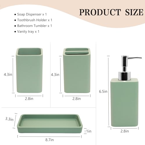 Bathroom Accessories Set, 4 Piece Toothbrush Holder Set - Green | Bathroom Accessory Set with Soap Dispenser, Toothbrush Holder, Tumbler, Vanity Tray, Bathroom Sink Set for Modern Home Decor - style: Green