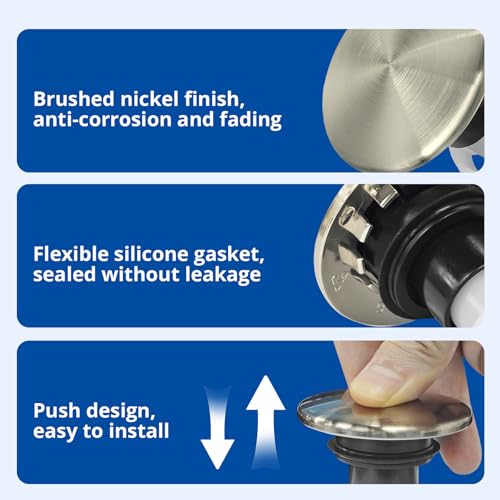 972-098J Brushed Nickel Bathroom Sink Push & Seal Pop Up Drain Stopper | Sealed and Durable 35338-06XX