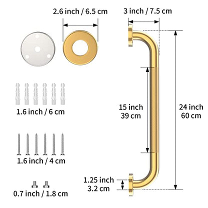 24 Inch Anti Slip Shower Grab Gold, Munzong Bathroom Grab Bar, Knurled Bathroom Balance Bar,Safety Hand Rail Support Handicap Elderly Injury Senior Assist Bath Handle | Heavy Duty Knurled Bathroom Balance Bar Safety Hand Rail Support Handicap Elderly Inju